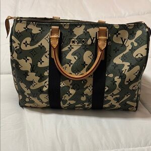 Faux Louis Vuitton Green and Tan Monogram Bag